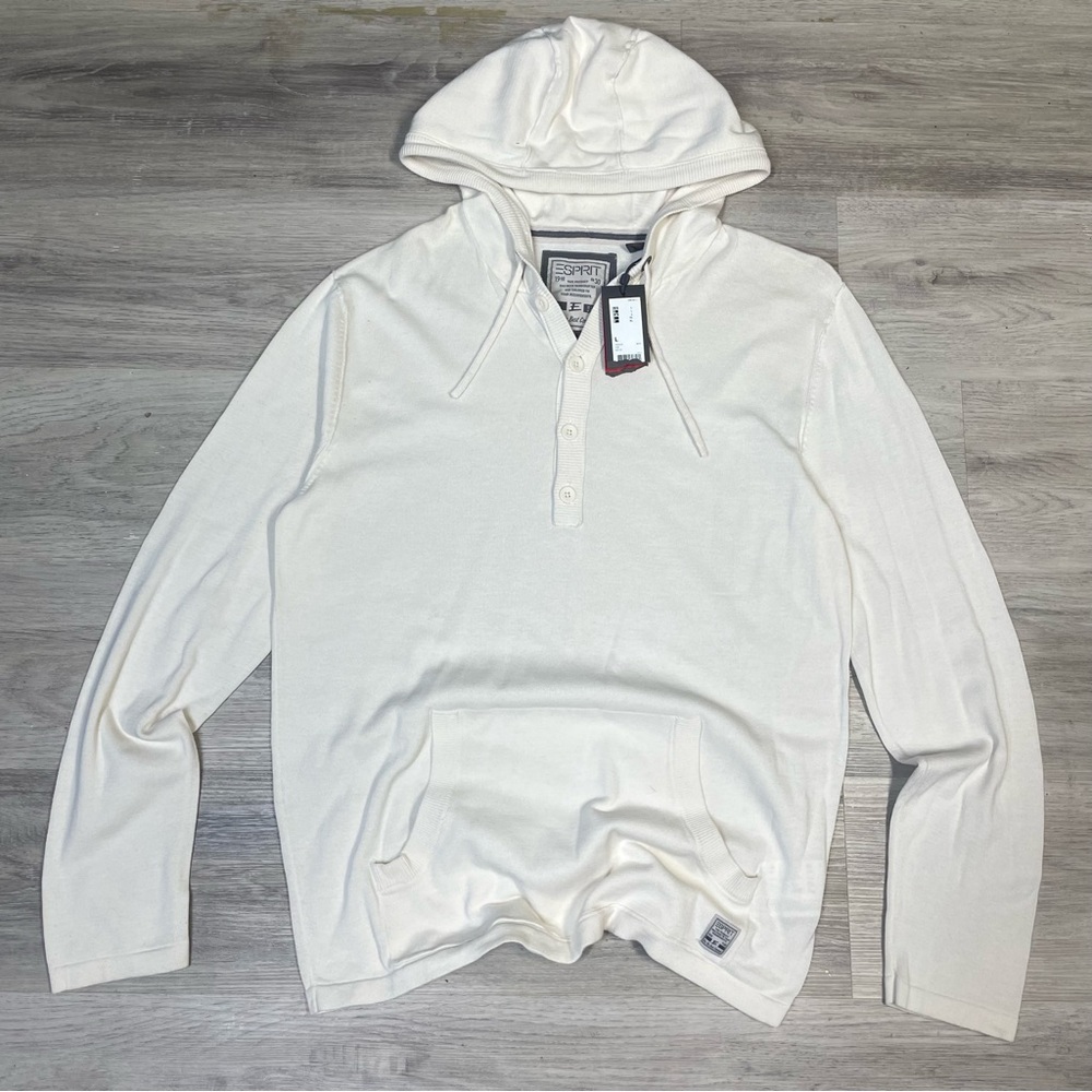 Esprit Off-White Knitted hoodie with Logo Patch sz L